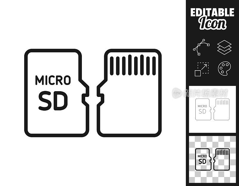 Micro SD卡-前后视图。图标设计。轻松地编辑